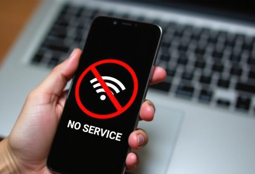 Mobile phone displaying a no service screen. Communication, issue, poor connection concept. Mobile phone displaying a no service screen. Communication, issue, poor connection concept.